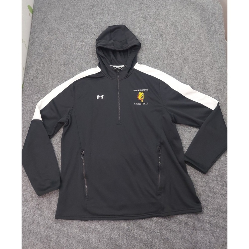 Ferris State Bulldogs Under Armour Jacket Mens 2XL Black 1/4 Zip Hoodie Loose